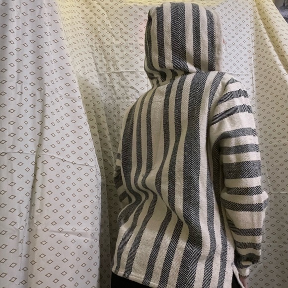Cream Medium Beach Life Poncho w/ Black Stripes & Kangaroo Pocket - Picture 3 of 7